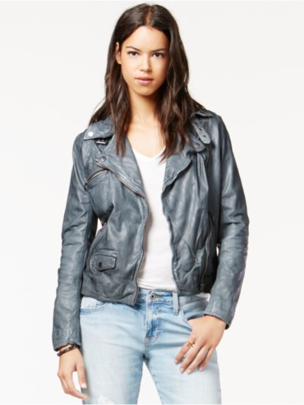 Lucky Brand "Major Moto" lamb jacket Castle Rock Grey XS